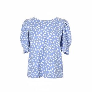MELLODAY Blue and White Leaf Print Blouse - Size M